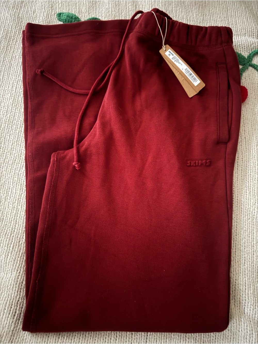 NWT SKIMS Cotton Fleece Classic Straight Leg Pant - Merlot